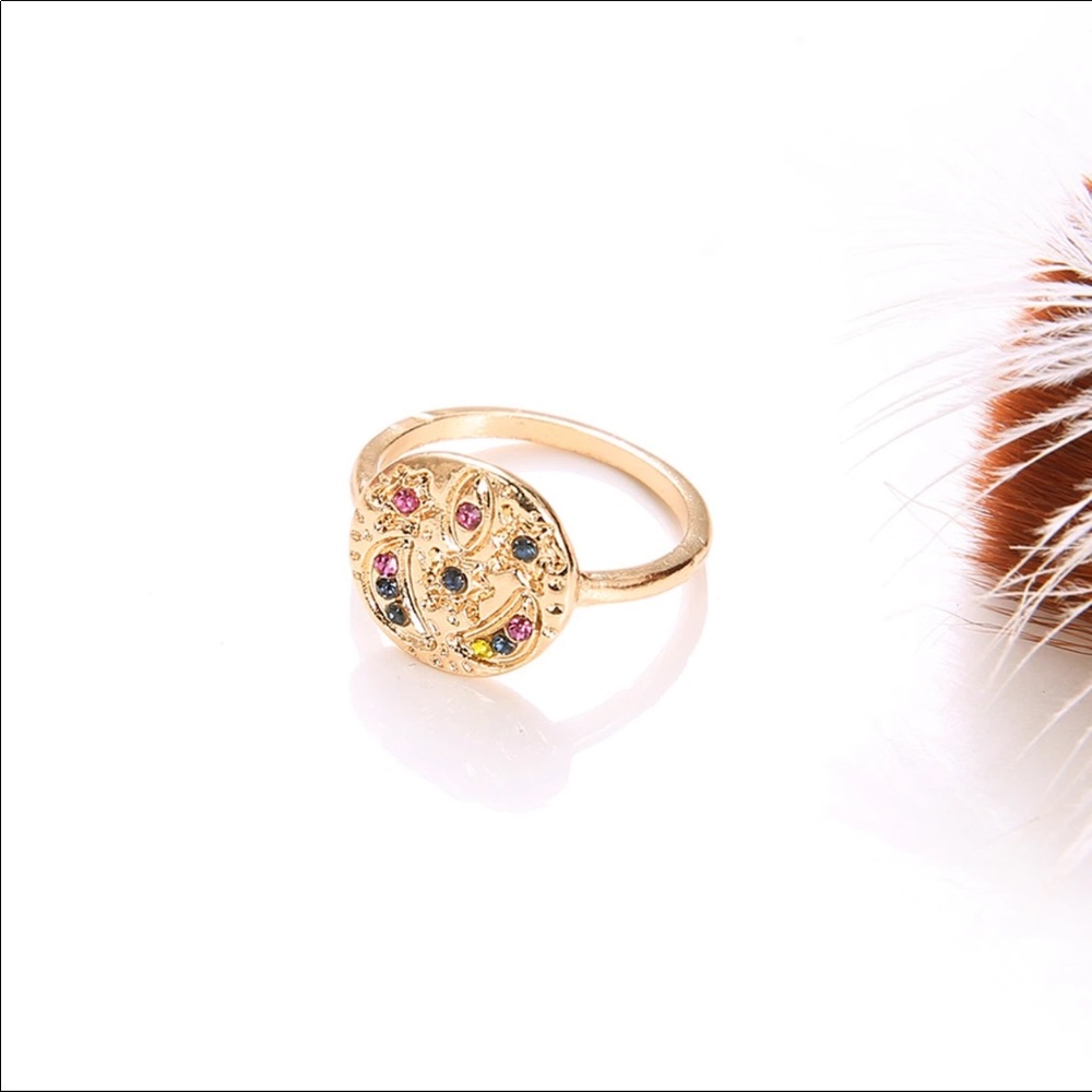 BOHEMIAN CRYSTAL DISC GOLD RING - Picture 3 of 4